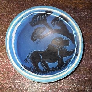 Lion Trinket Dish African Art Signed Soapstone Blue Black